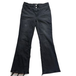 Madewell Mid Rise Kick Out Crop Jeans Washed Black Double Button Flare Size 28